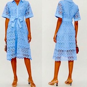 Maje blue lace dress with belt and collar